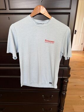 Patagonia Light Blue Short-Sleeve Crew T-Shirt with Red Logo